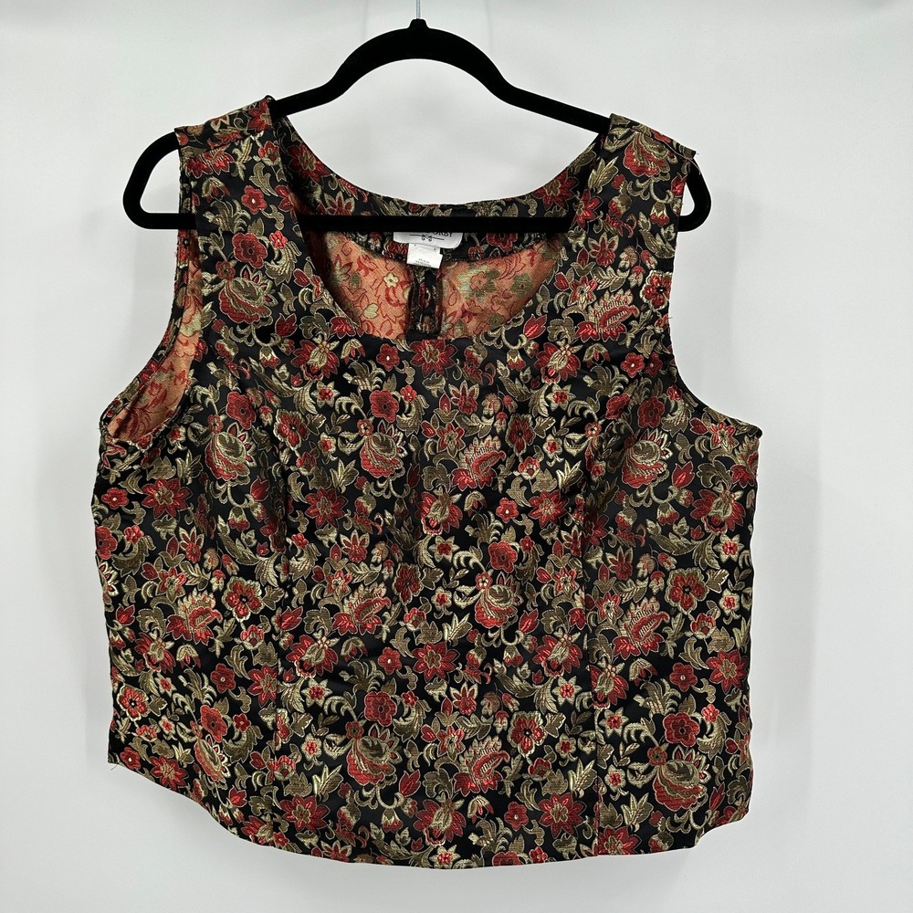 Women Dark Floral Tapestry Top Size 18 Vintage Boho Gothic Romantic Cottage Noir